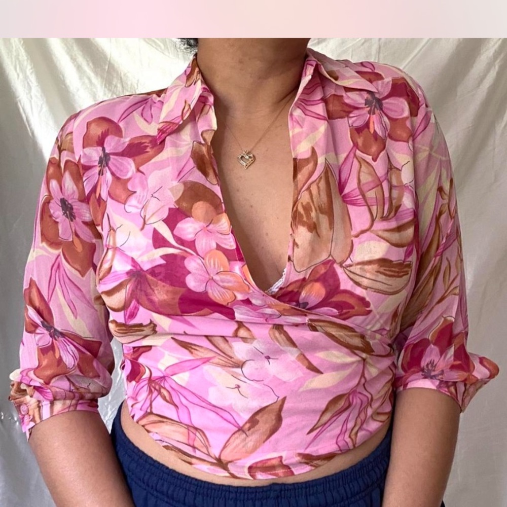 Floral silk Wrap Top